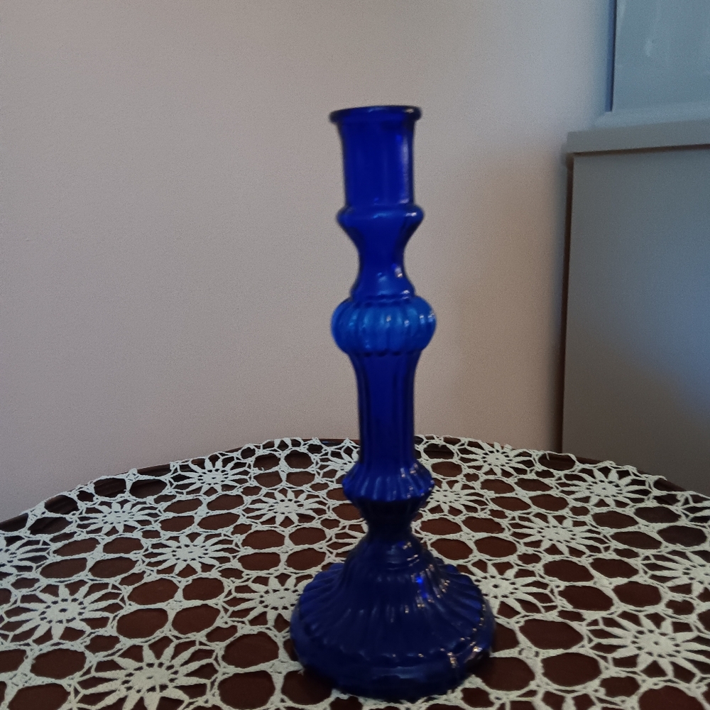 Cobalt Glass Candlestick